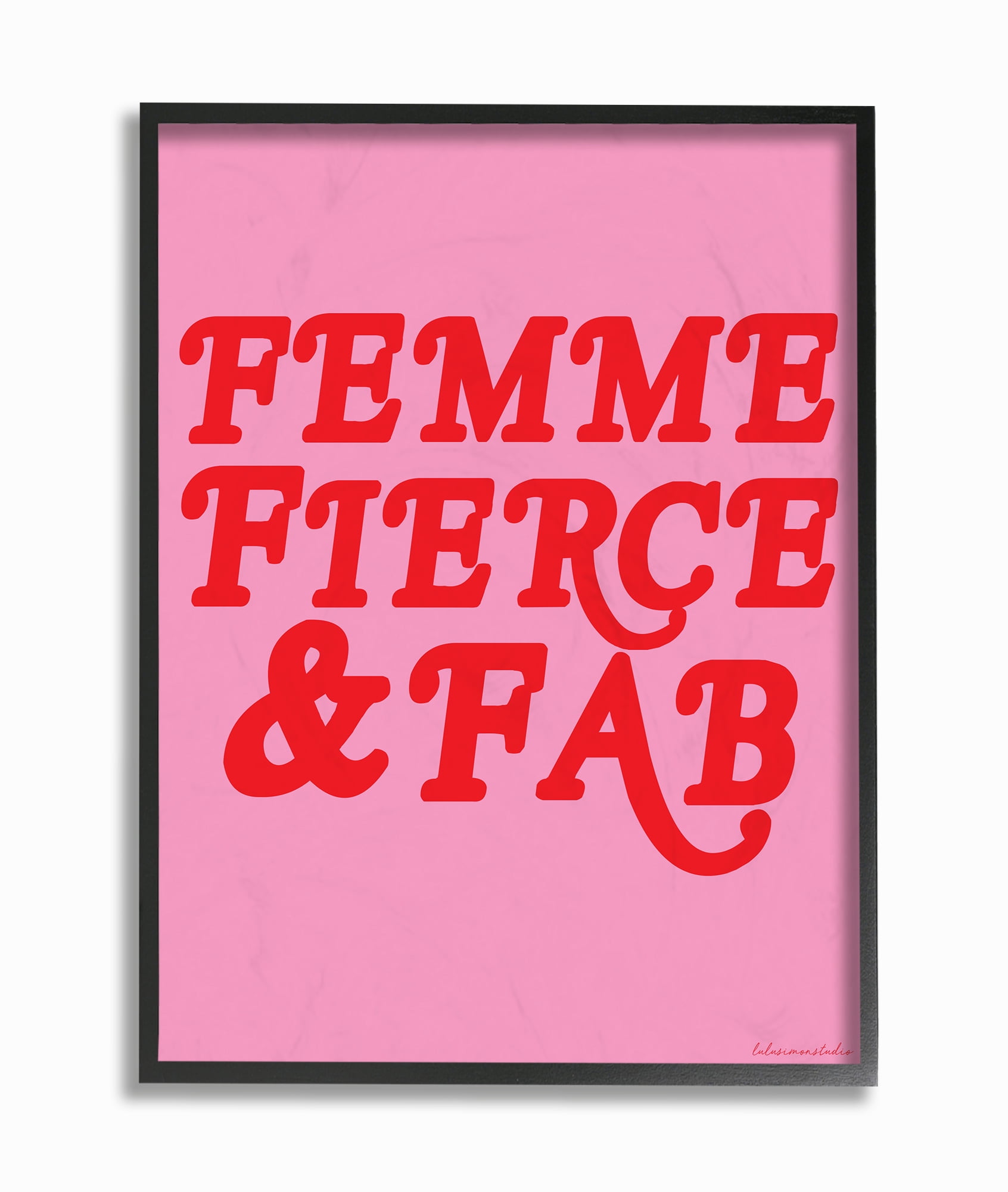 The Stupell Home Decor Collection lulusimonSTUDIO Pink and Red Script Femme Fierce And Fab Typography Oversized Framed Giclee Texturized Art, 16 x 1.5 x 20
