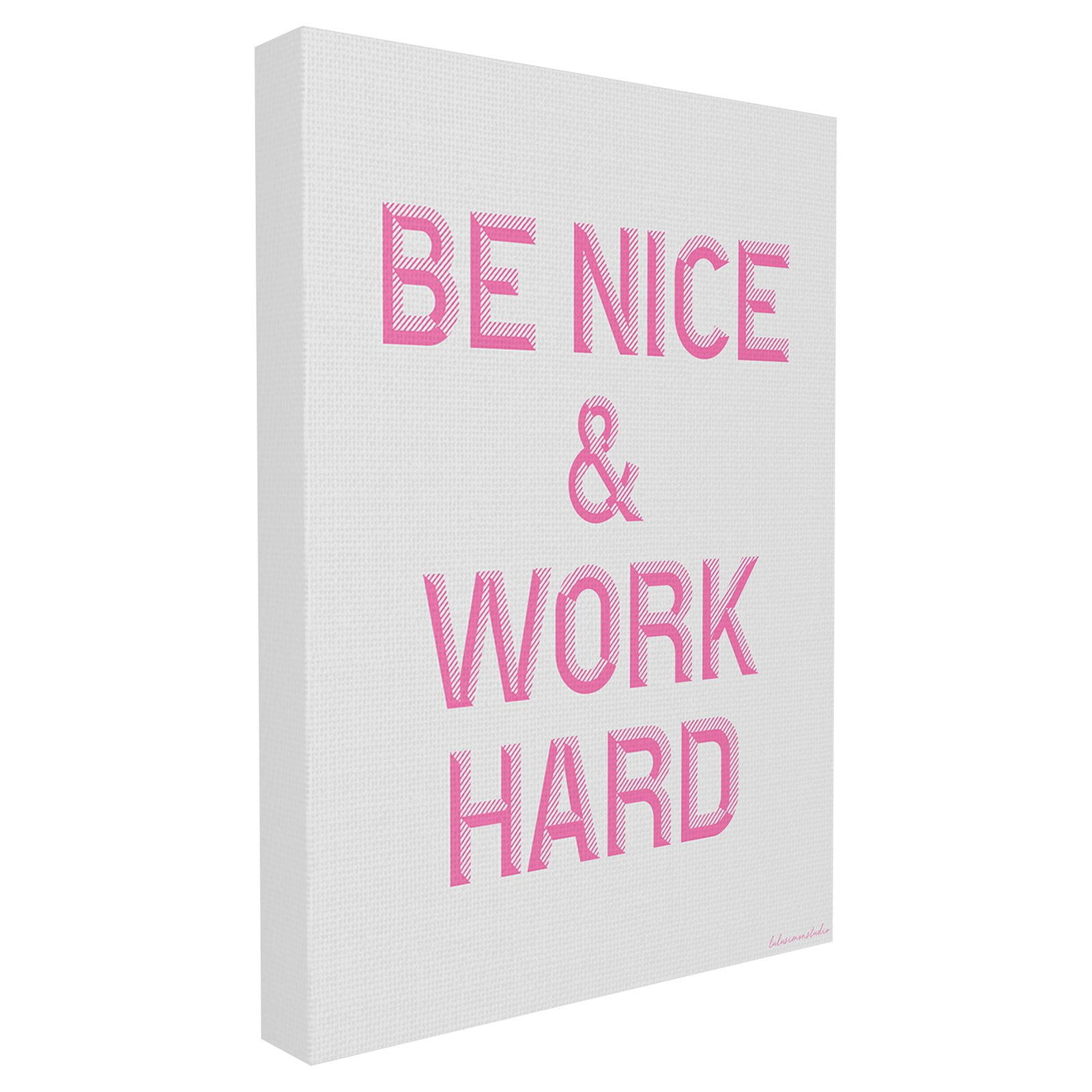 The Stupell Home Decor Collection lulusimonSTUDIO Pink and White Be Nice And Work Hard Bevel Geometric Block Typography XXL Stretched Canvas Wall Art, 30 x 1.5 x 40
