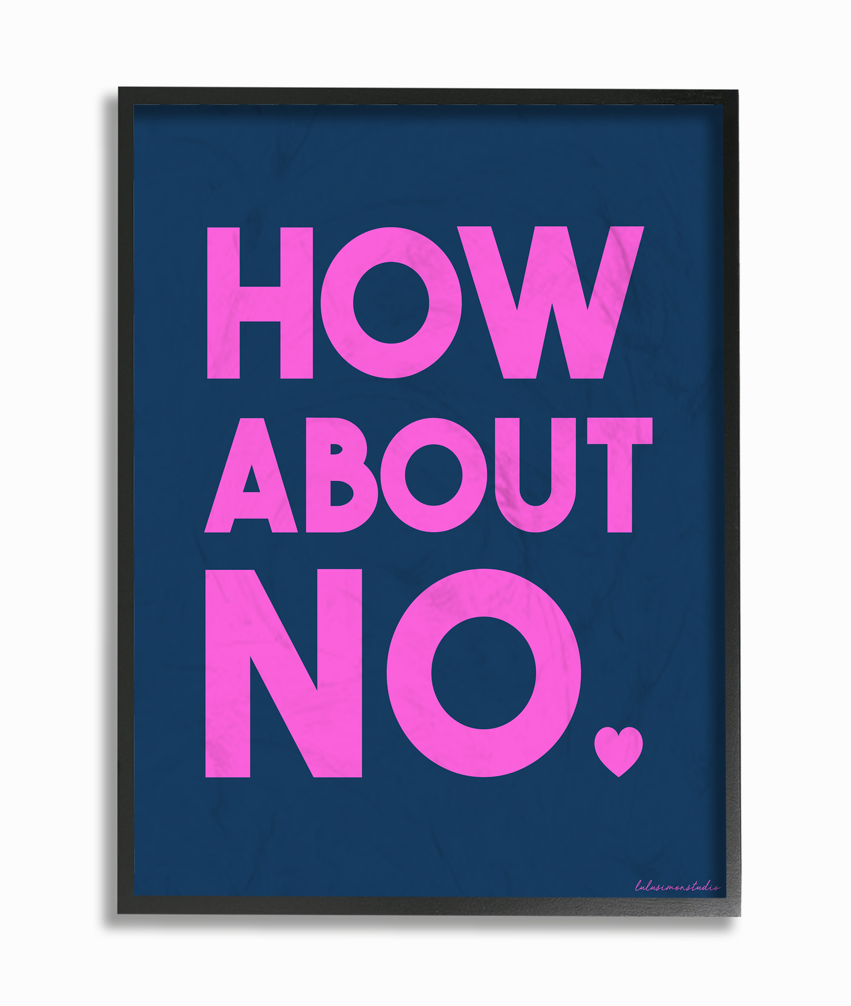 The Stupell Home Decor Collection lulusimonSTUDIO Short and Sweet Pink and Navy Blue How About No Typography with Heart Oversized Framed Giclee Texturized Art, 16 x 1.5 x 20