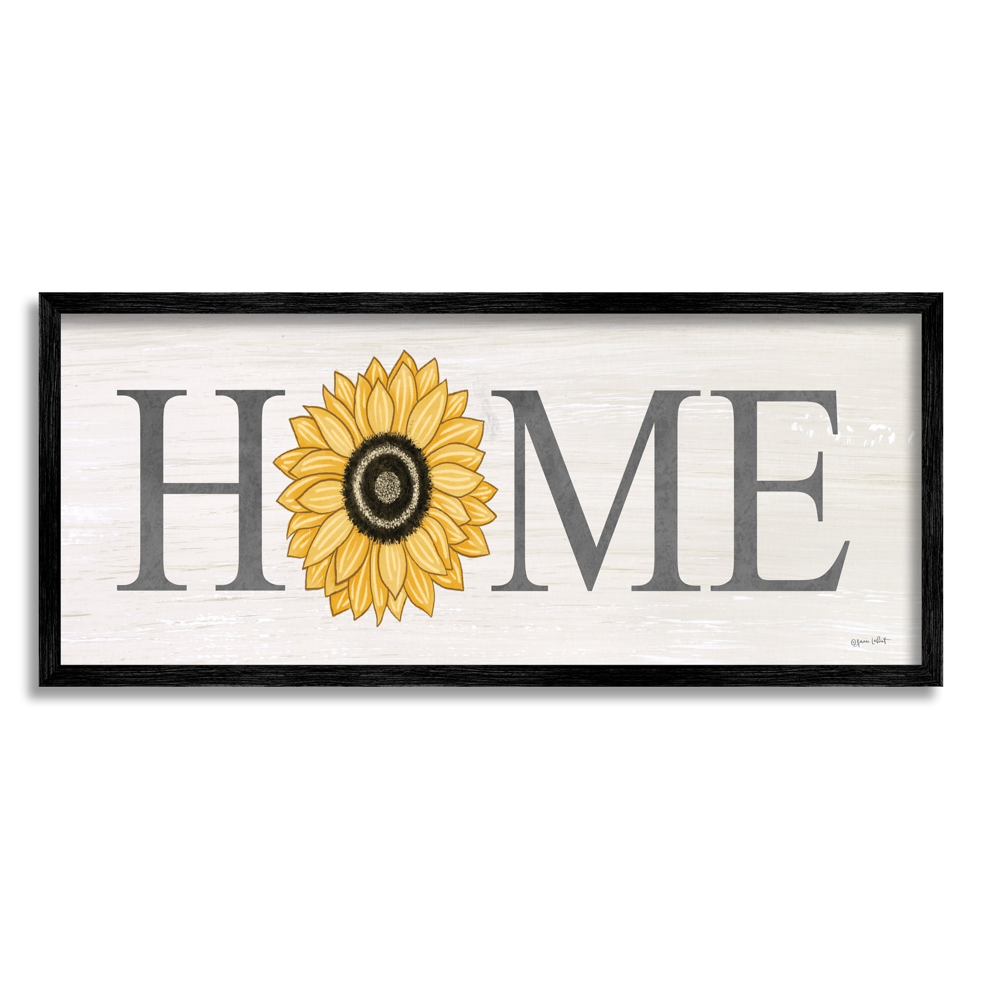 Stupell Home Sunflower Blossom Sign Botanical & Floral Painting Black Framed Art Print Wall Art