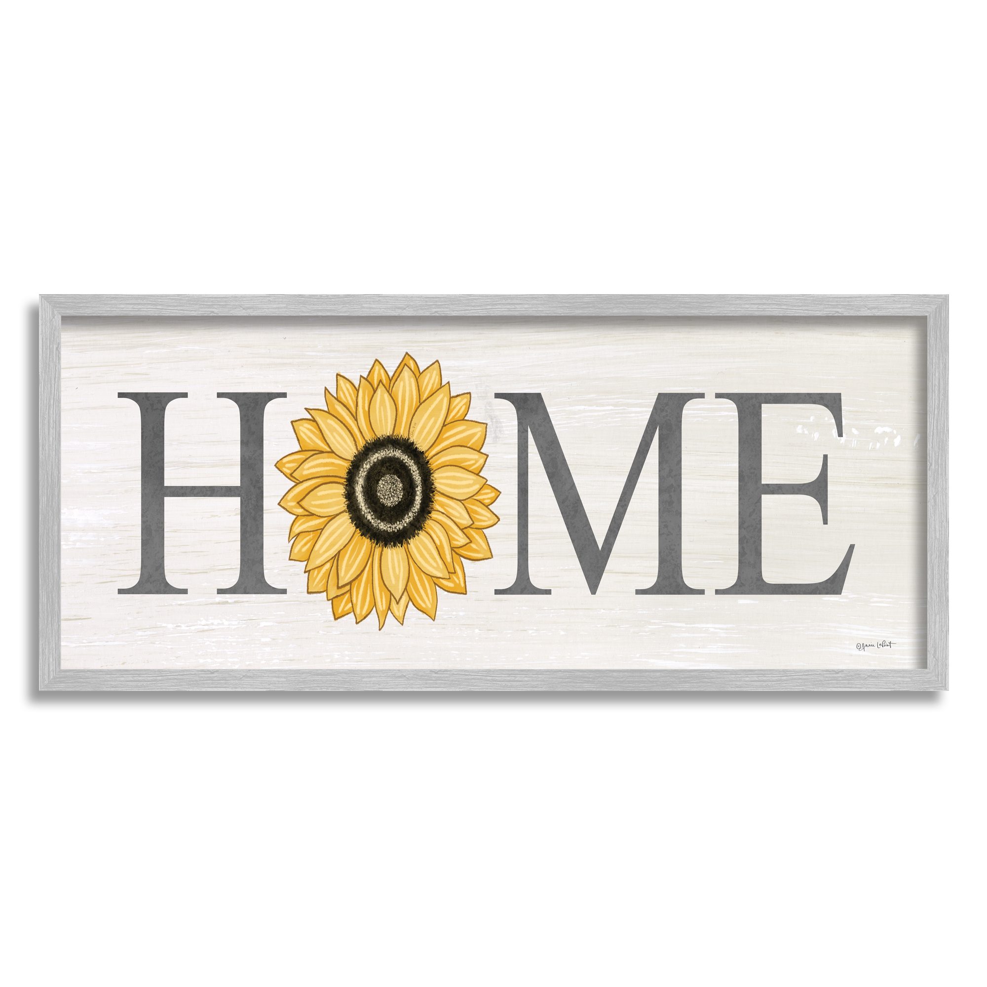 Stupell Home Sunflower Blossom Sign Botanical & Floral Painting Gray Framed Art Print Wall Art