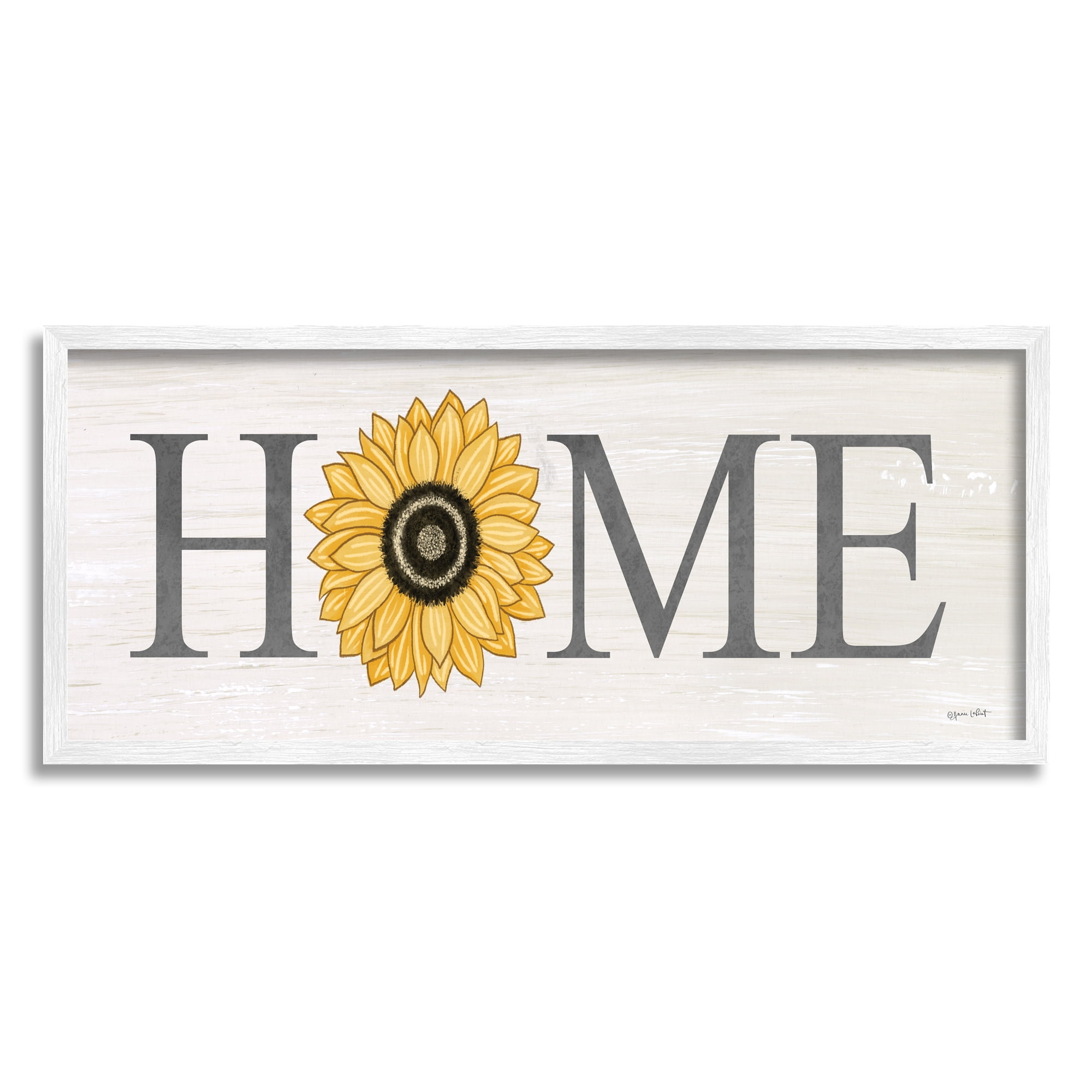 Stupell Home Sunflower Blossom Sign Botanical & Floral Painting White Framed Art Print Wall Art