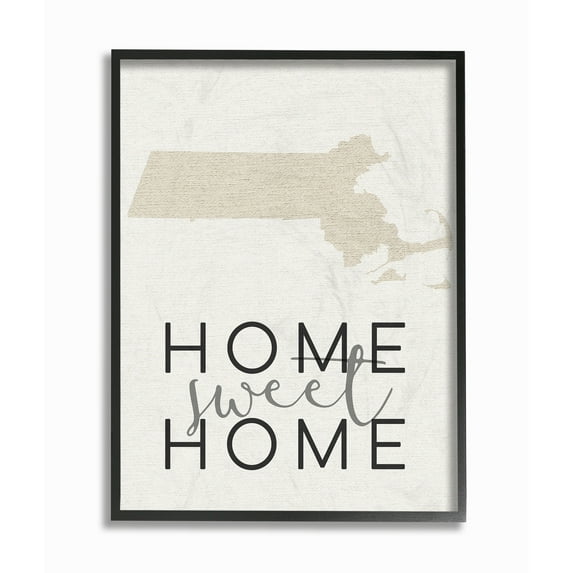 Stupell Home Sweet Home Massachusetts Typography Framed Giclee Texturized Art 16 x 20