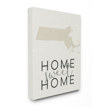 Stupell  Home Sweet Home Massachusetts Typography Stretched Canvas Wall Art 16 x 20