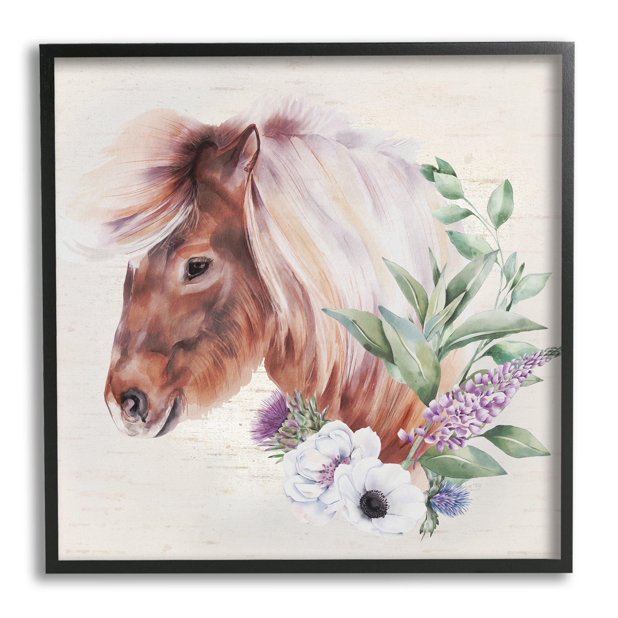 Stupell Horse Portrait Lilac Blossom Bouquet Animals & Insects Painting Black Framed Art Print Wall Art