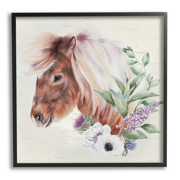 Stupell Horse Portrait Lilac Blossom Bouquet Animals & Insects Painting Black Framed Art Print Wall Art