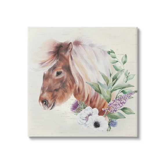 Stupell Horse Portrait Lilac Blossom Bouquet Animals & Insects Painting Gallery Wrapped Canvas Print Wall Art