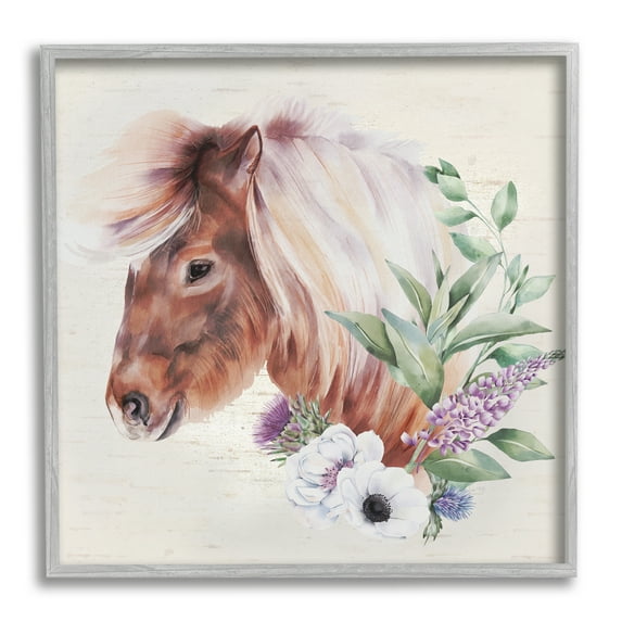 Stupell Horse Portrait Lilac Blossom Bouquet Animals & Insects Painting Gray Framed Art Print Wall Art