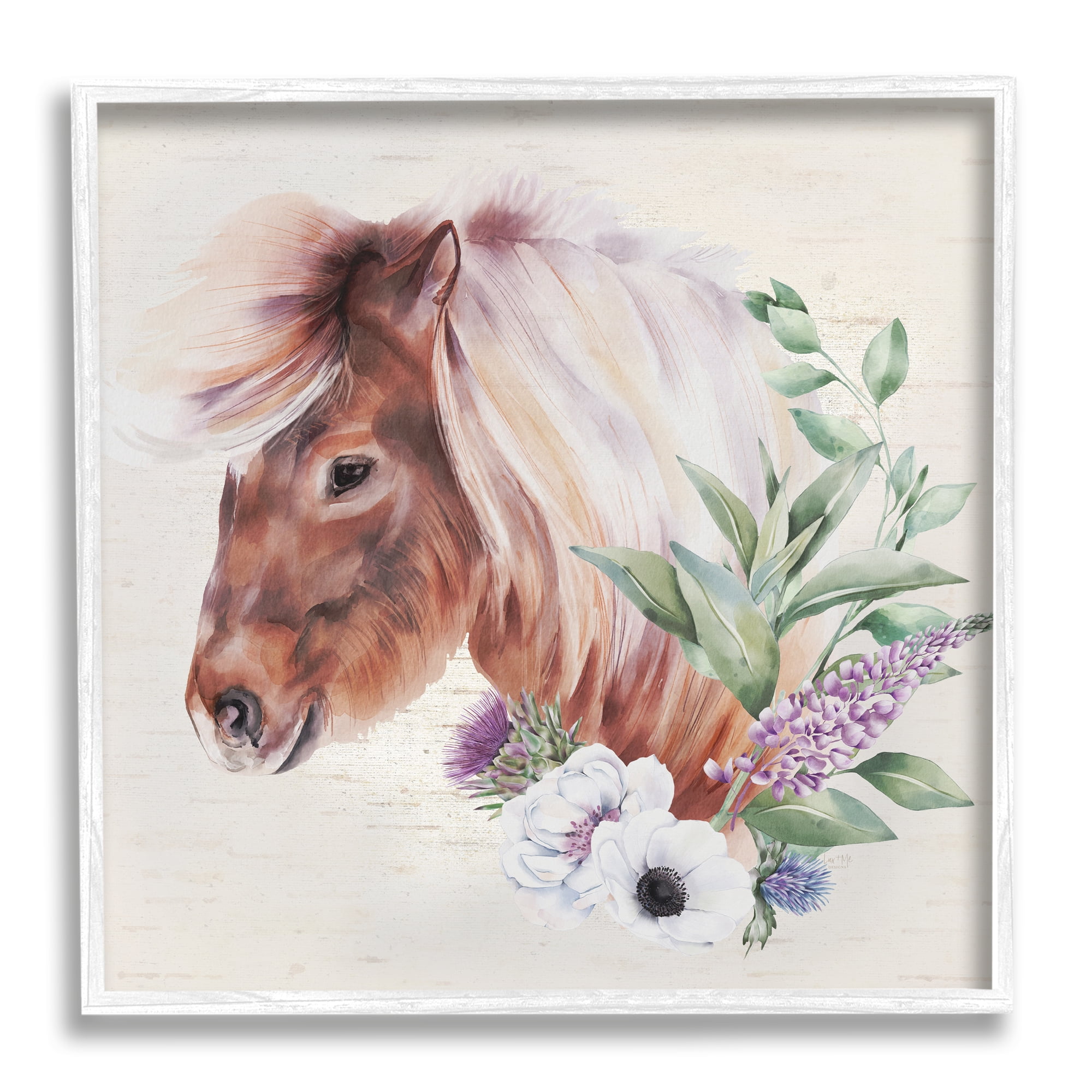 Stupell Horse Portrait Lilac Blossom Bouquet Animals & Insects Painting White Framed Art Print Wall Art