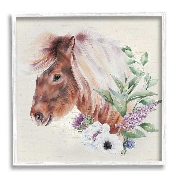 Stupell Horse Portrait Lilac Blossom Bouquet Animals & Insects Painting White Framed Art Print Wall Art