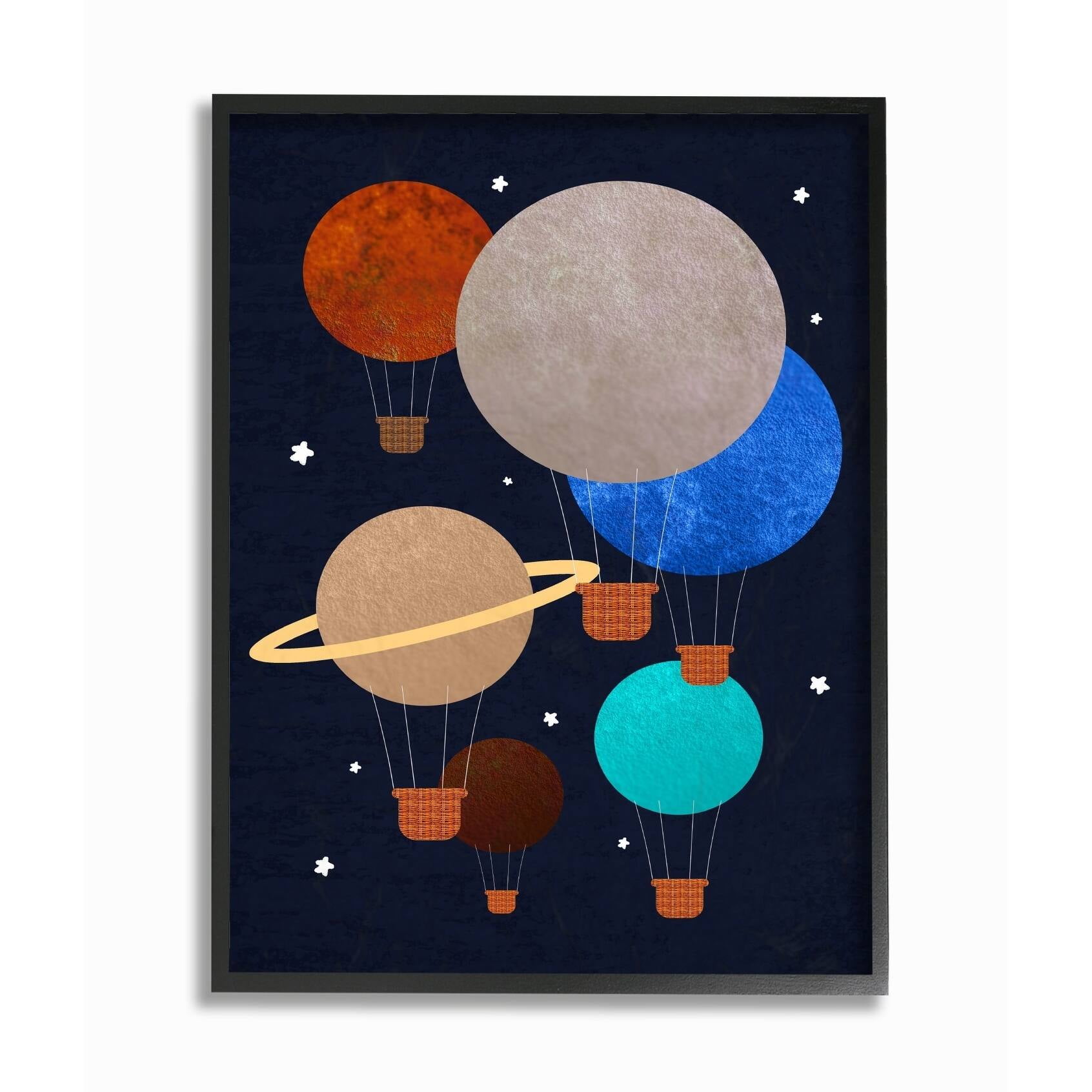 Stupell Hot Air Balloon Planets Framed Giclee Texture Art 16 x 20