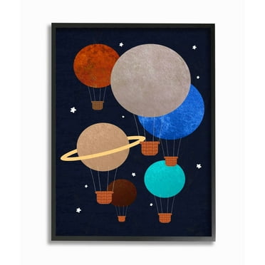 Stupell Hot Air Balloon Planets Framed Giclee Texture Art 16 x 20