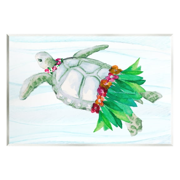 Stupell Hula Turtle Funny Tortoise Landscape Painting Wall Plaque Unframed Art Print Wall Art