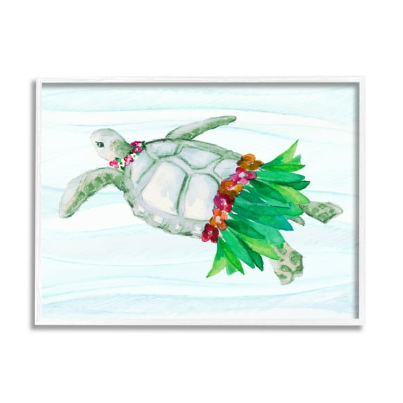 Stupell Hula Turtle Funny Tortoise Landscape Painting White Framed Art Print Wall Art