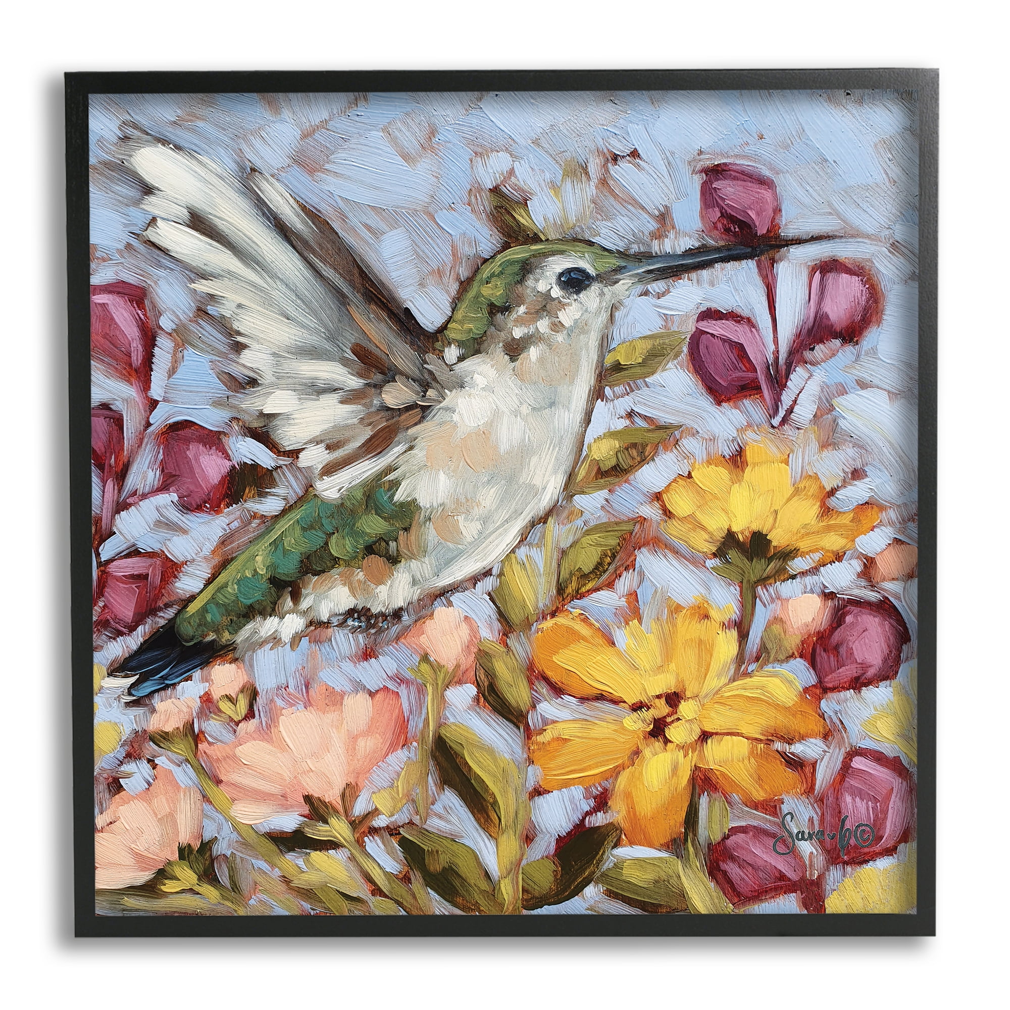 Stupell Hummingbird Spring Garden Flowers Animals & Insects Painting Black Framed Art Print Wall Art