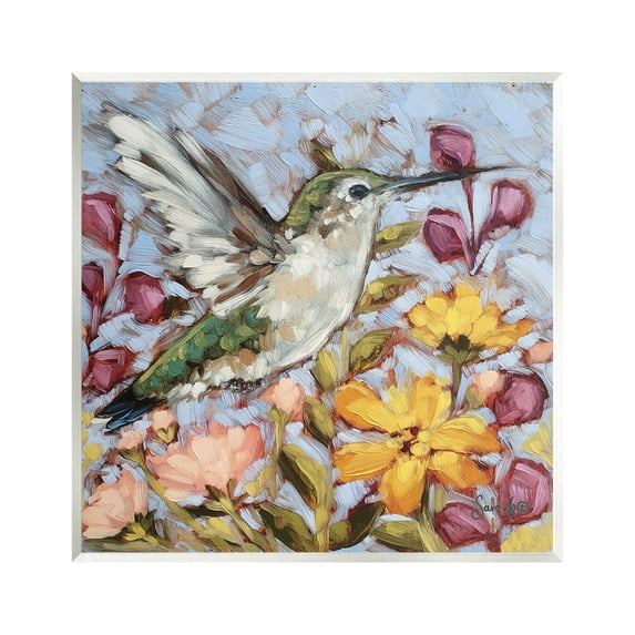 Stupell Hummingbird Spring Garden Flowers Animals & Insects Painting Wall Plaque Unframed Art Print Wall Art