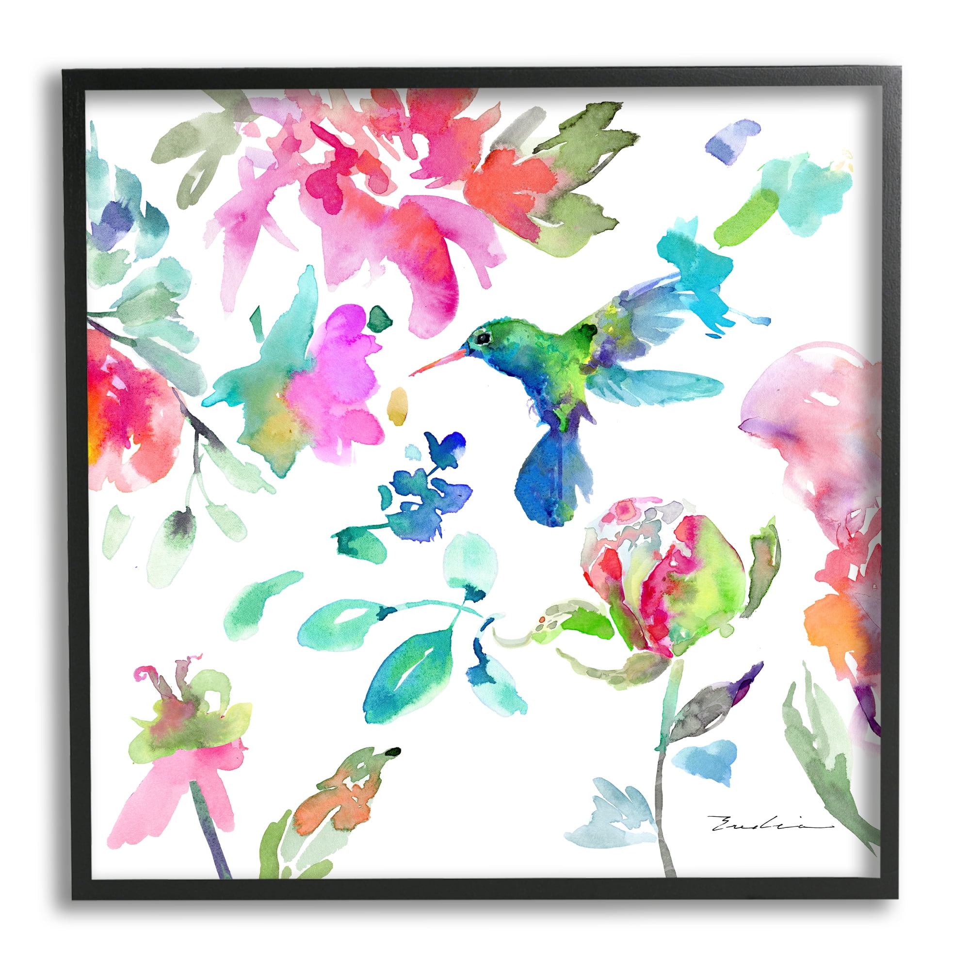 Stupell Hummingbird Vivid Tree Blossoms Animals & Insects Painting Black Framed Art Print Wall Art