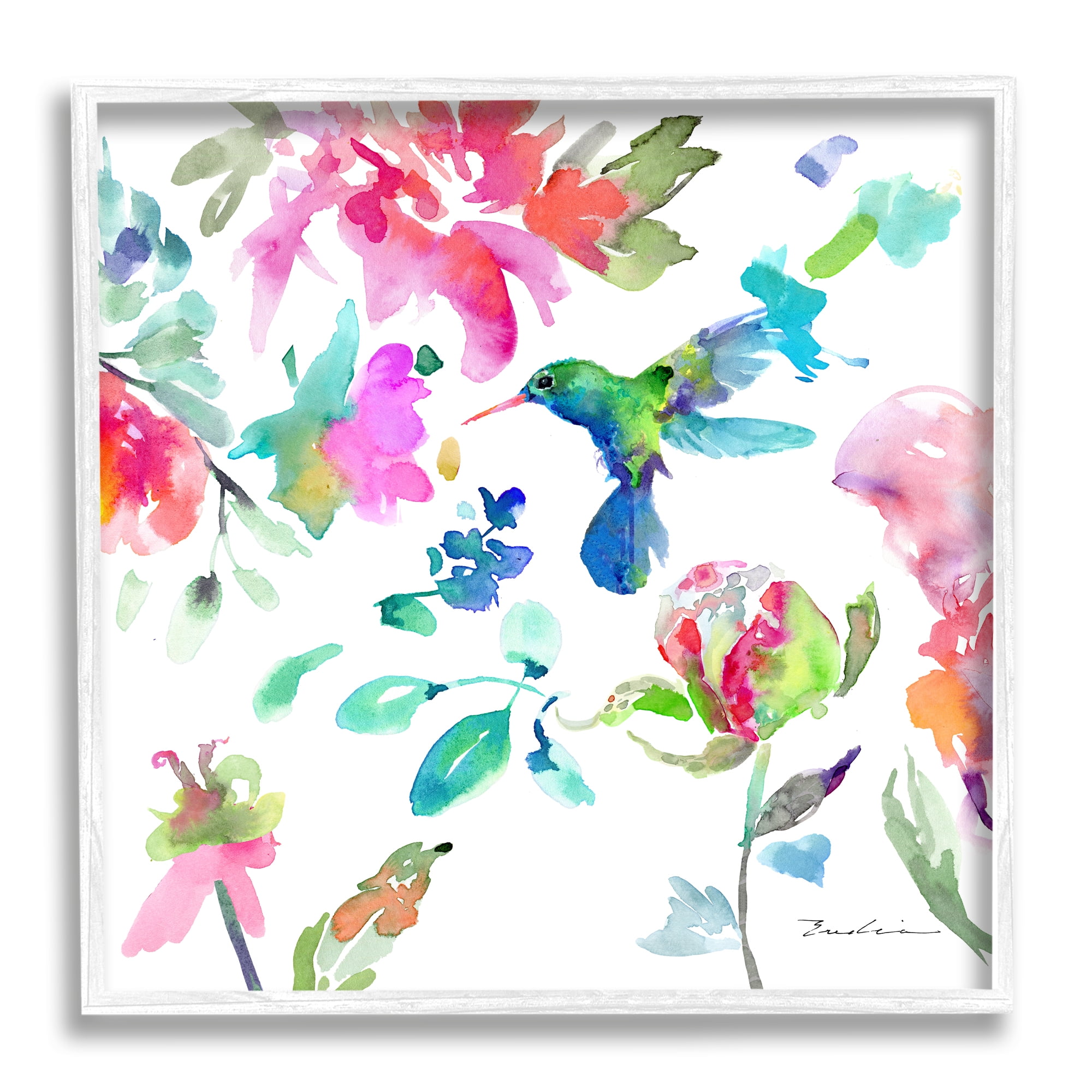 Stupell Hummingbird Vivid Tree Blossoms Animals & Insects Painting White Framed Art Print Wall Art