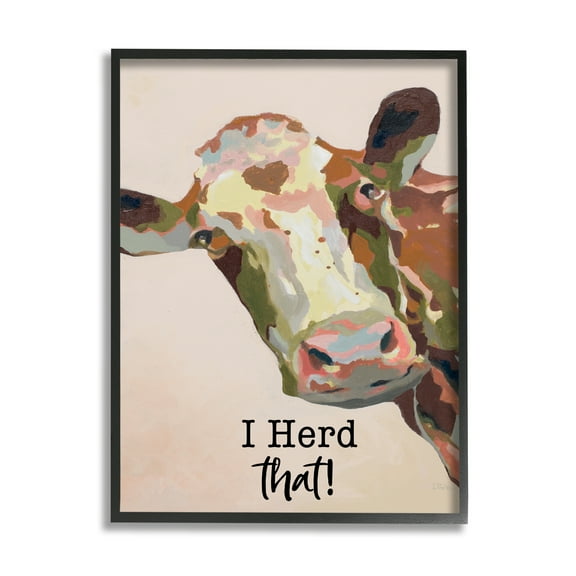Stupell I Herd That! Farmhouse Cow Phrase Animals & Insects Painting Black Framed Art Print Wall Art