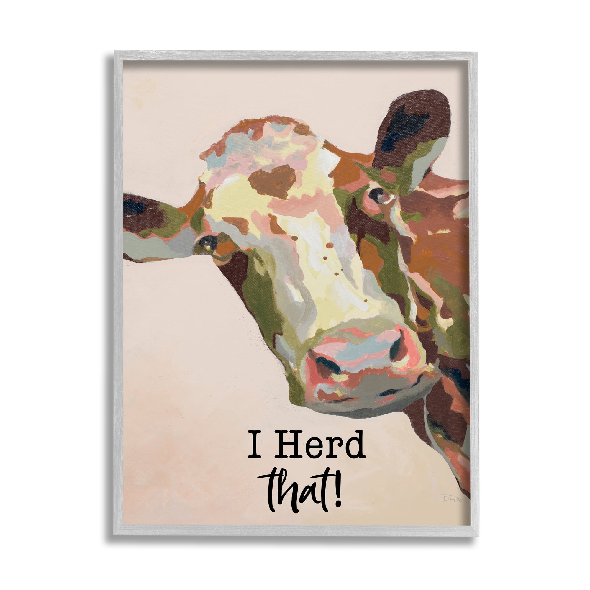 Stupell I Herd That! Farmhouse Cow Phrase Animals & Insects Painting Gray Framed Art Print Wall Art