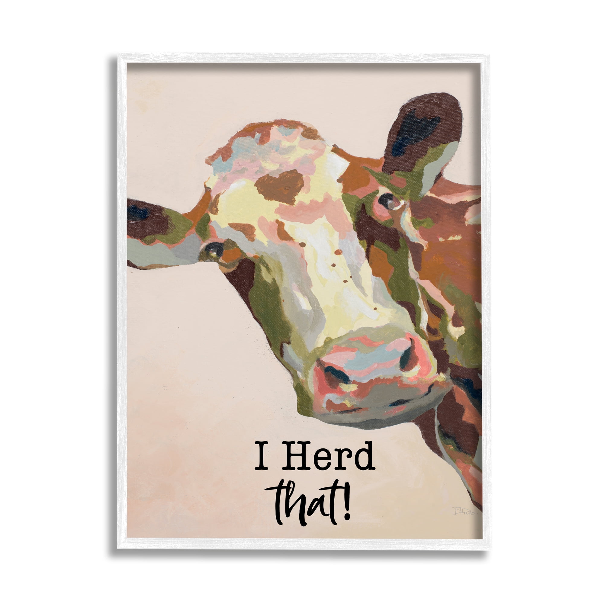 Stupell I Herd That! Farmhouse Cow Phrase Animals & Insects Painting White Framed Art Print Wall Art