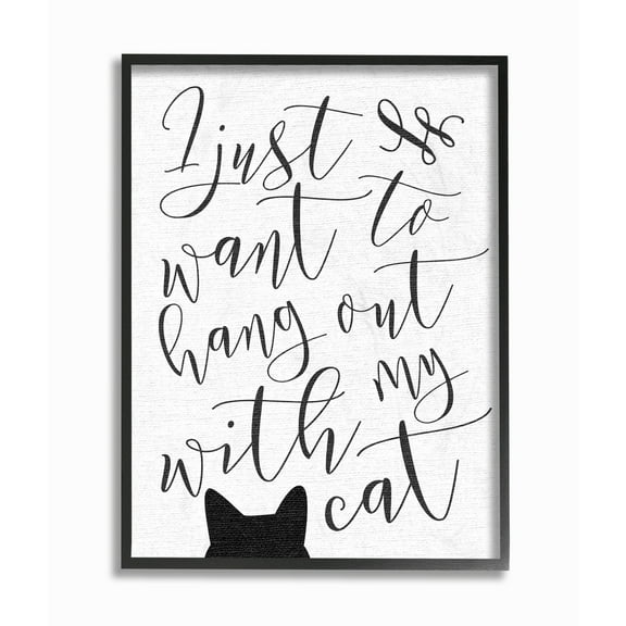 Stupell I Just Want to Hang Out With My Cat Framed Giclee Texture Art 11 x 14
