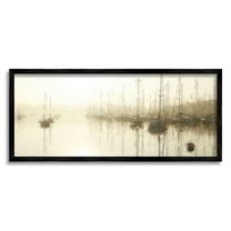 Stupell Impressionist Marina Boats Reflection Landscape Painting Black Framed Art Print Wall Art