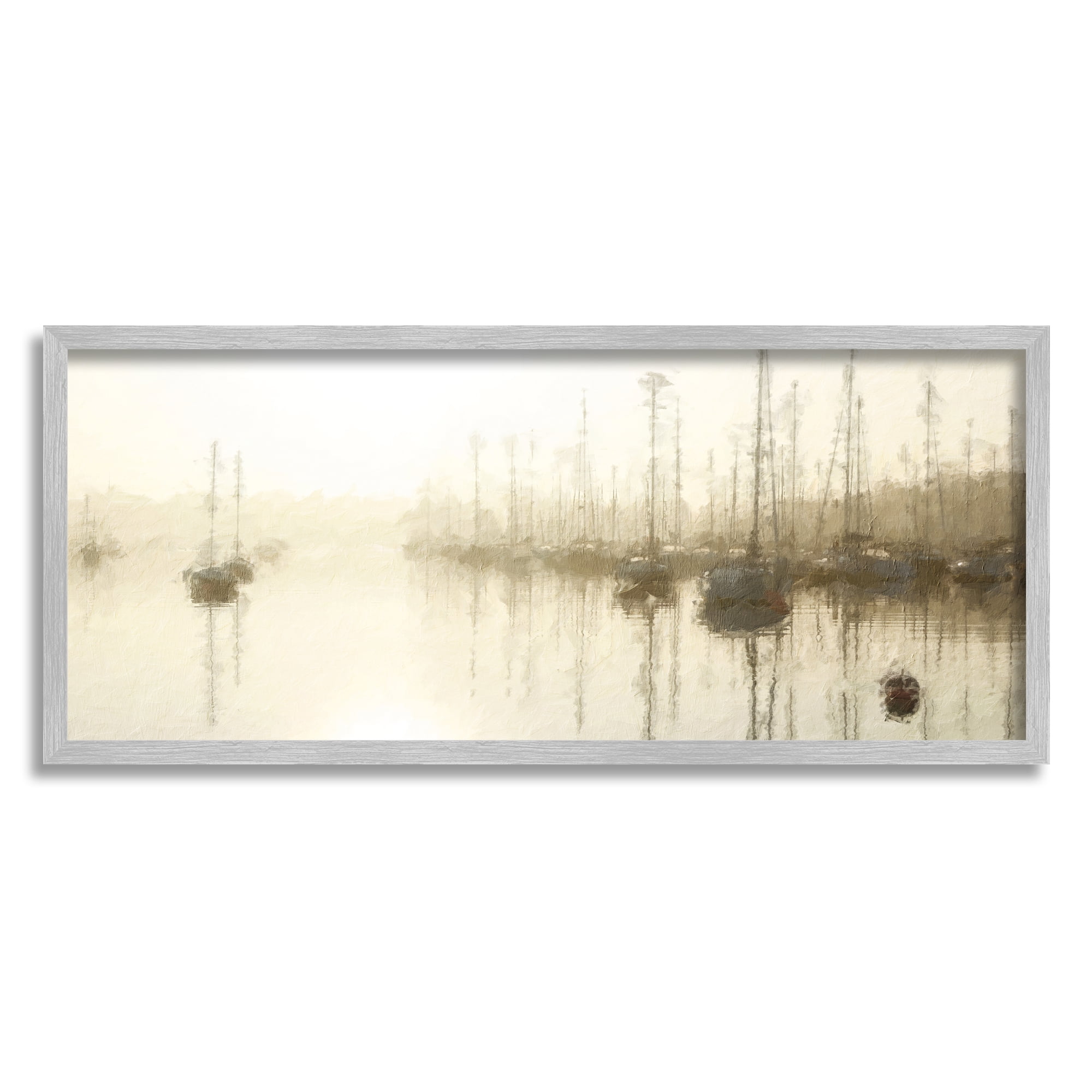 Stupell Impressionist Marina Boats Reflection Landscape Painting Gray Framed Art Print Wall Art