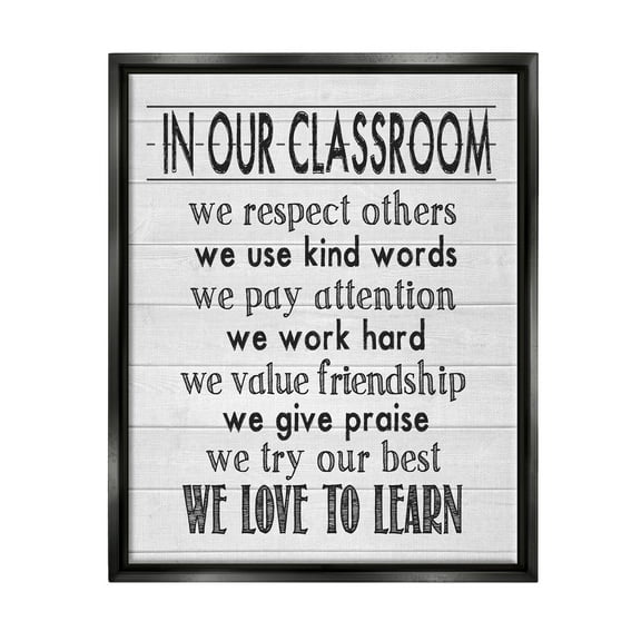Stupell In Our Classroom Teacher Sign Inspirational Painting Black Floater Framed Art Print Wall Art