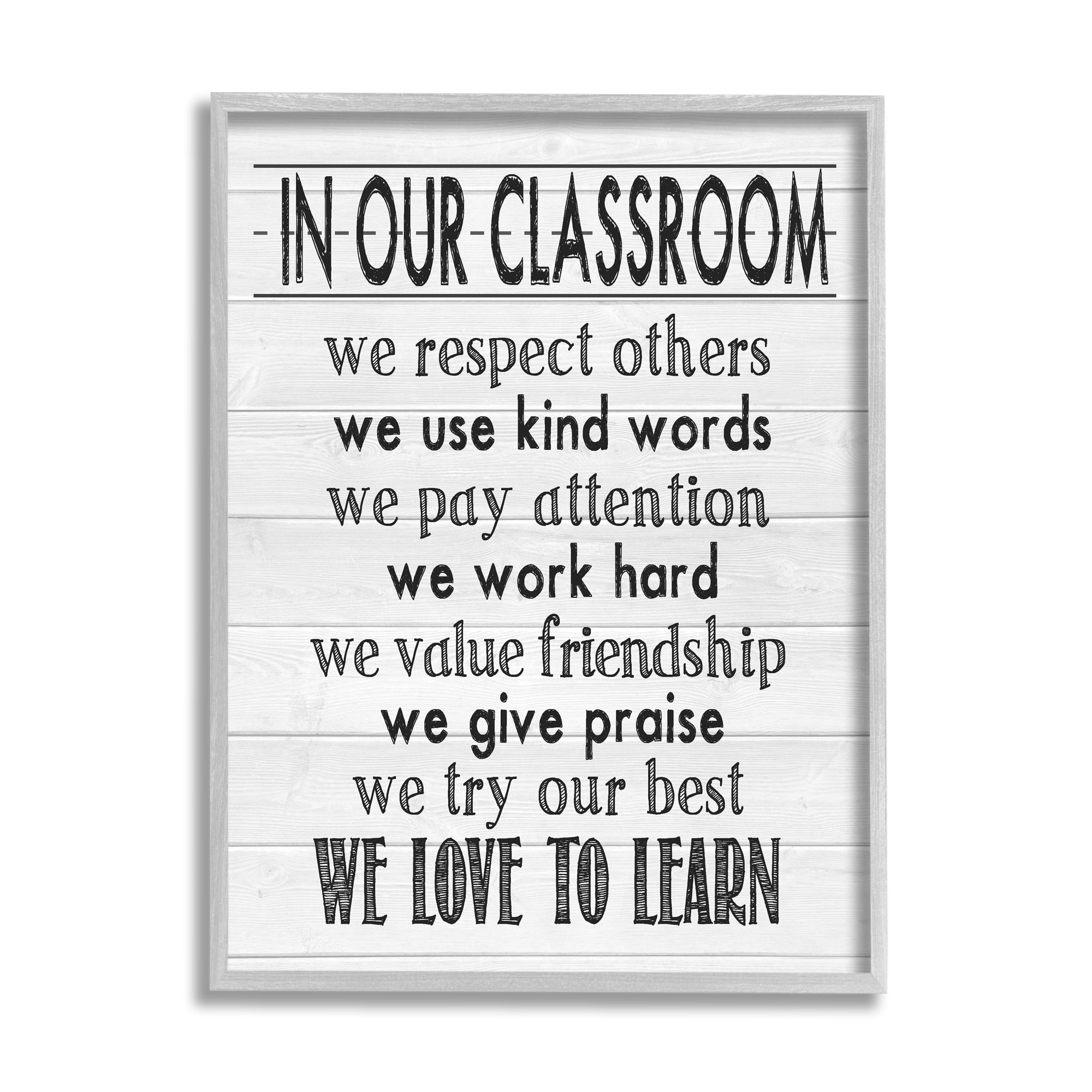 Stupell In Our Classroom Teacher Sign Inspirational Painting Gray Framed Art Print Wall Art