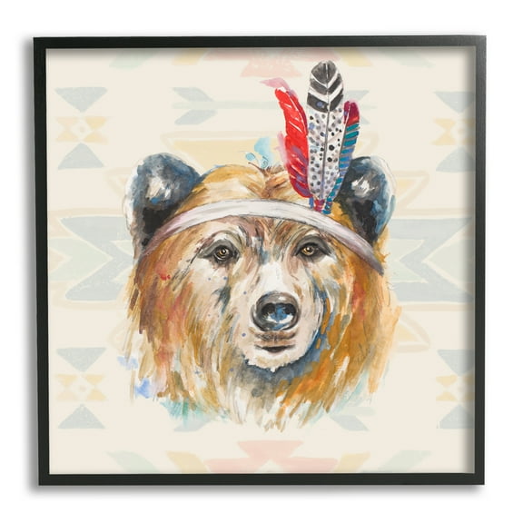 Stupell Indigenous Bear Geometric Wildlife Animals & Insects Painting Black Framed Art Print Wall Art