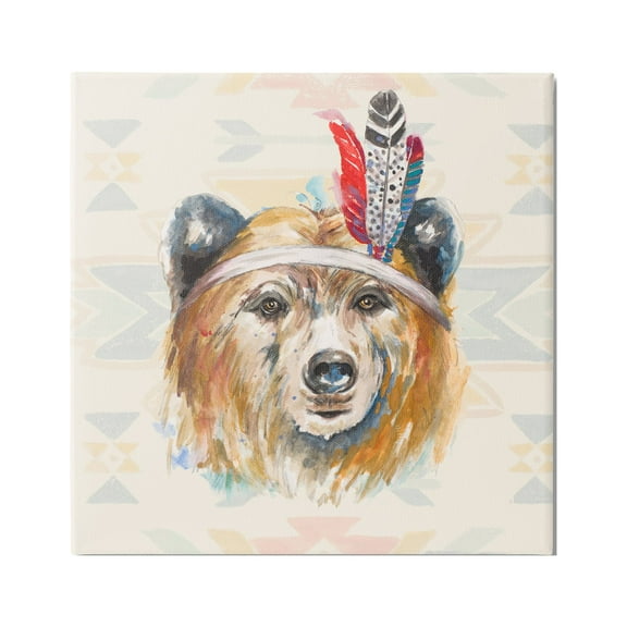 Stupell Indigenous Bear Geometric Wildlife Animals & Insects Painting Gallery Wrapped Canvas Print Wall Art