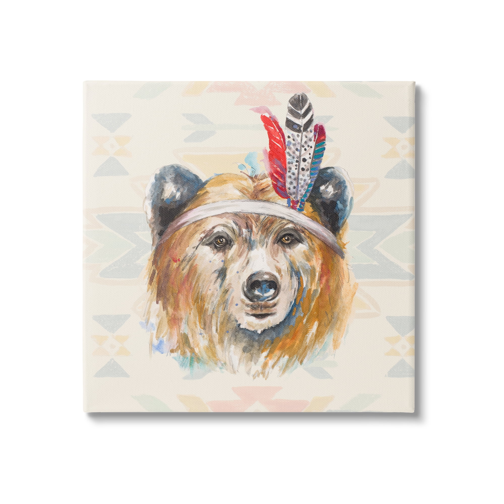 Stupell Indigenous Bear Geometric Wildlife Animals & Insects Painting Gallery Wrapped Canvas Print Wall Art