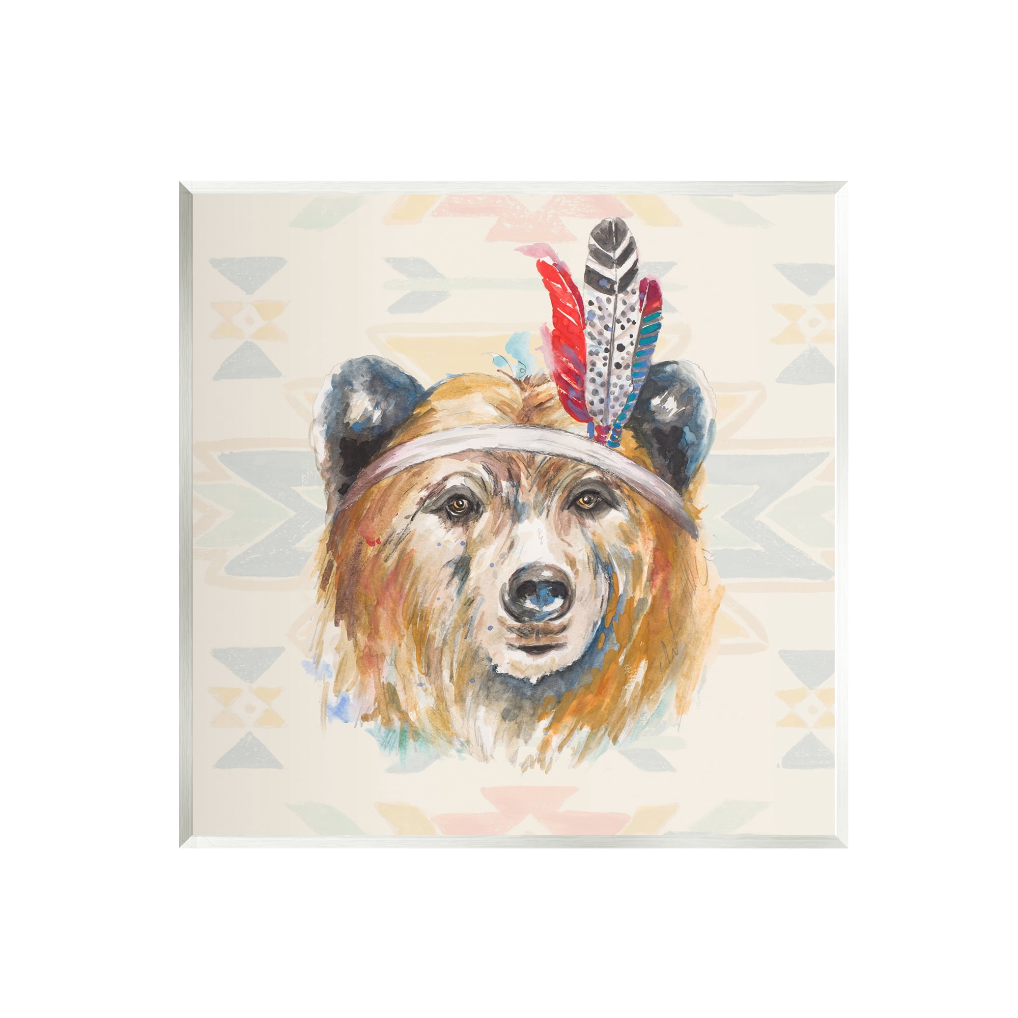 Stupell Indigenous Bear Geometric Wildlife Animals & Insects Painting Wall Plaque Unframed Art Print Wall Art