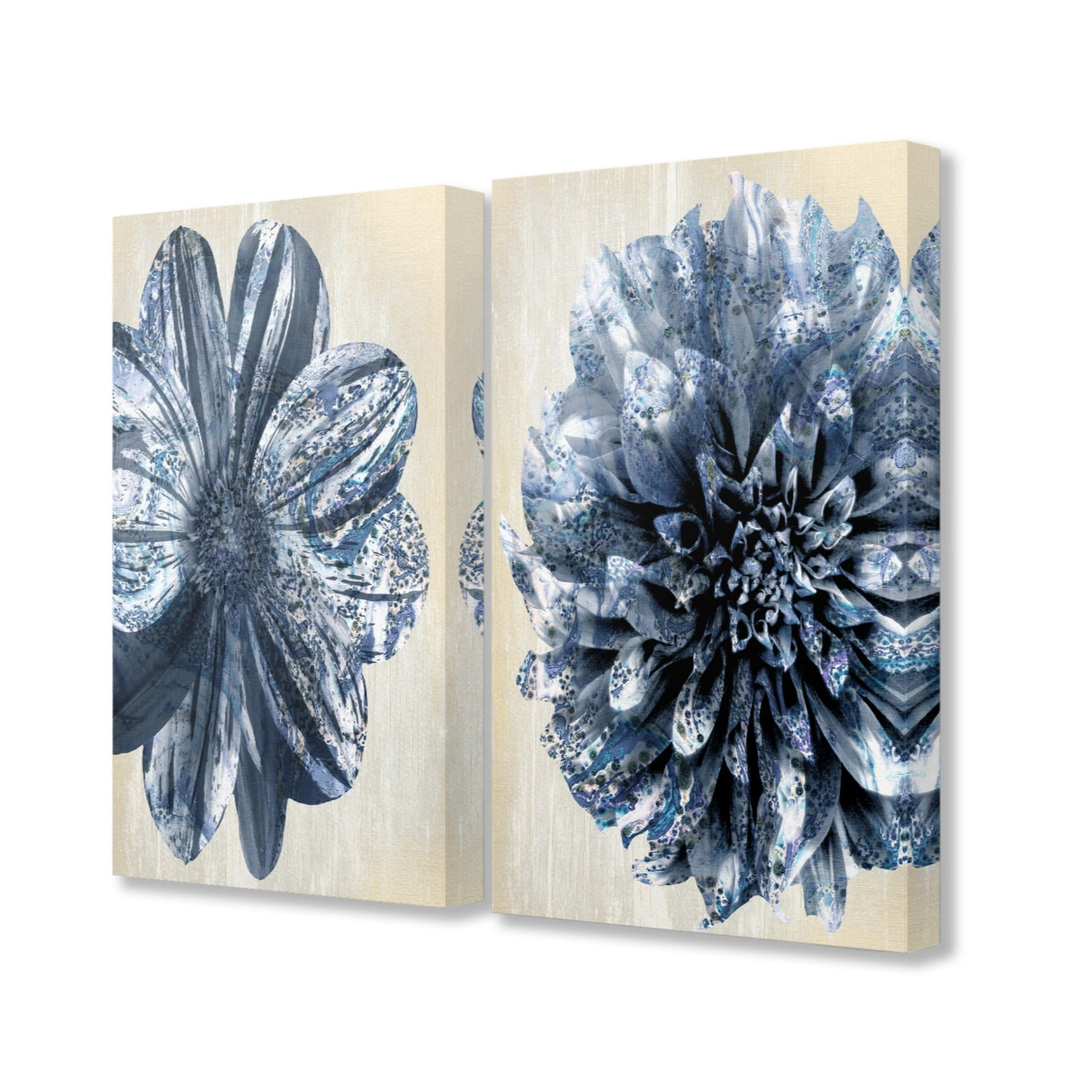 Stupell Indigo White and Tan Marble Blooming Flowers, 2pc Multi Piece Canvas Wall Art Set, 16 x 20 - Multi-color - 16 x 20