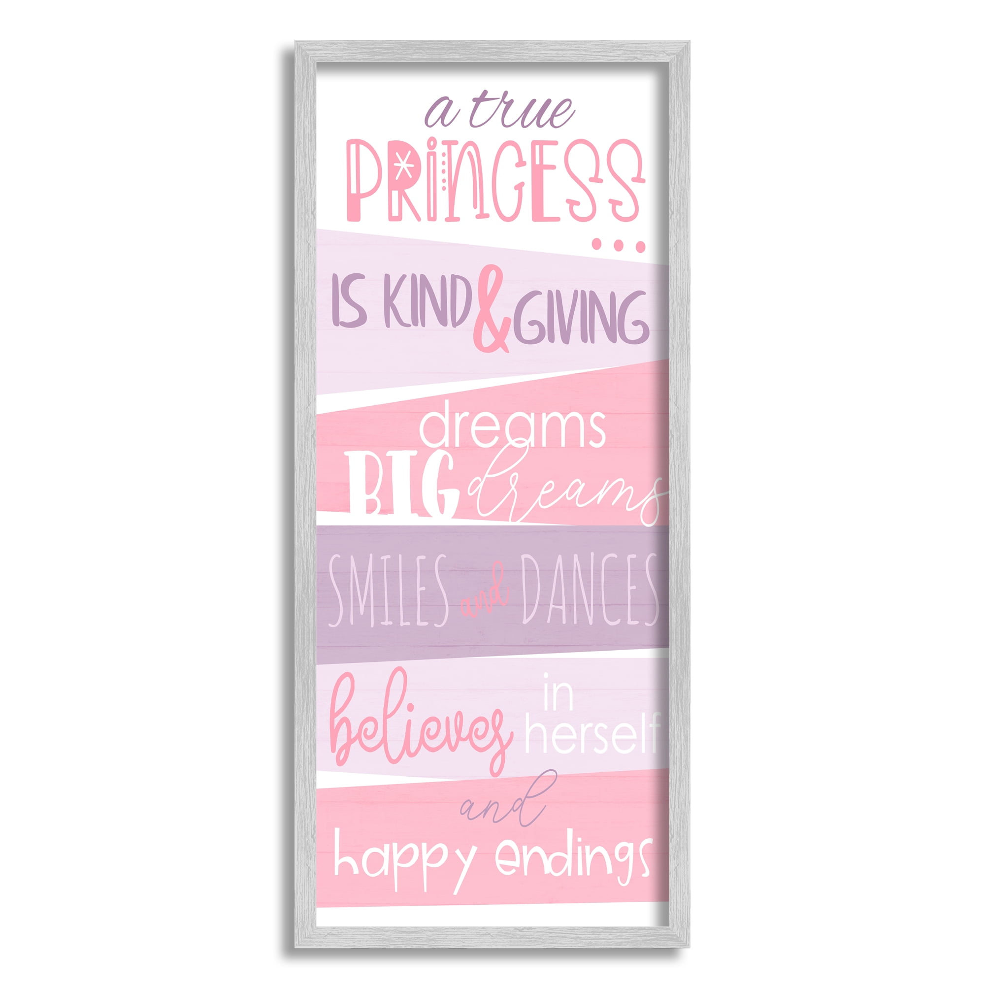 Stupell Indtries A True Princess Motivational List Pink Purple Phrases,10 x 24,Design by Anna Quach