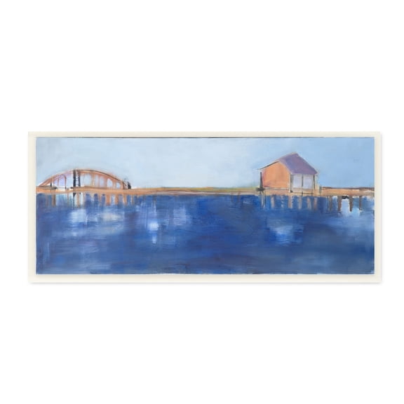 Stupell Indtries Abstract Bay Landscape Deep Blue Water Bridge Architecture,17 x 7,Design by Snne Marie