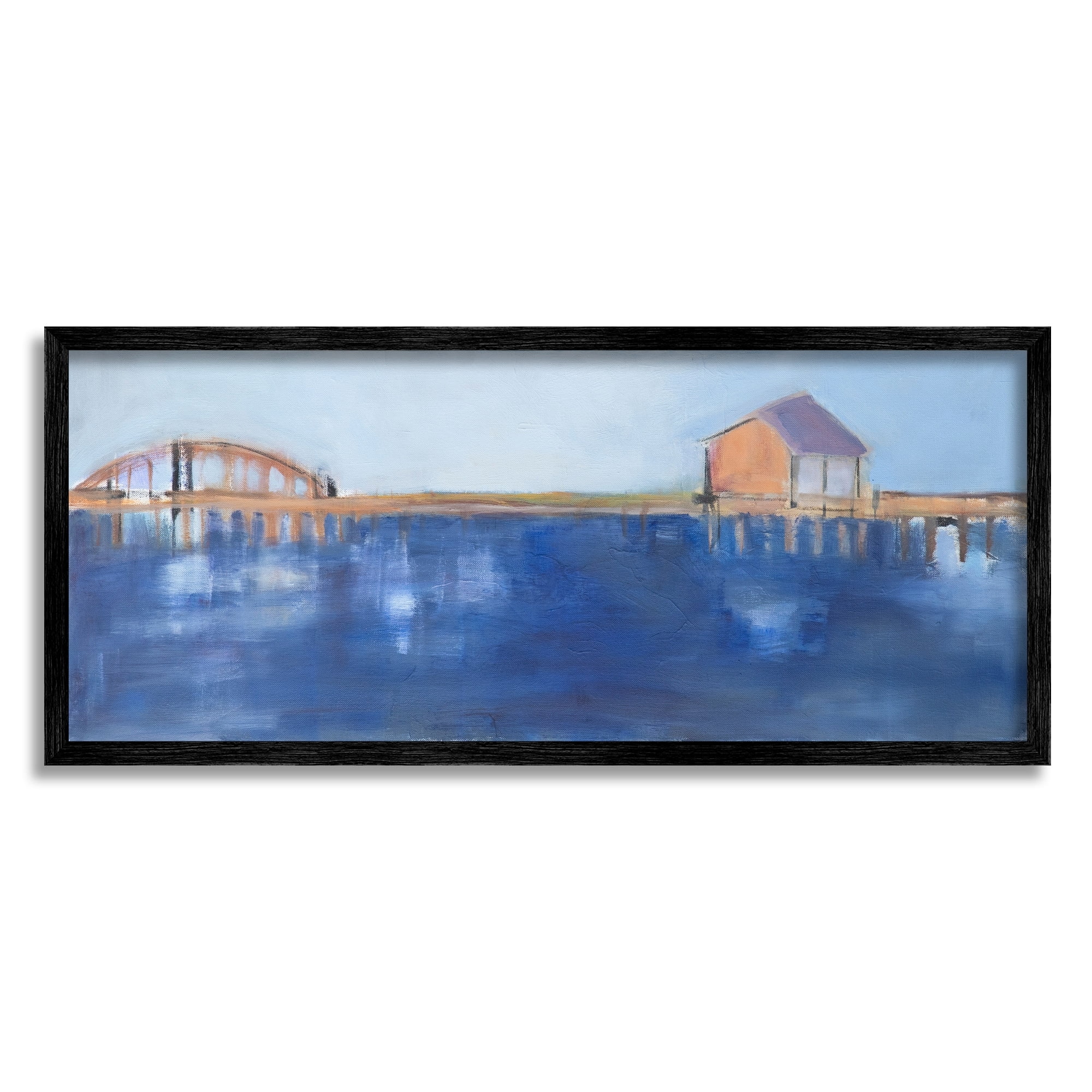Stupell Indtries Abstract Bay Landscape Deep Blue Water Bridge Architecture,24 x 10,Design by Snne Marie