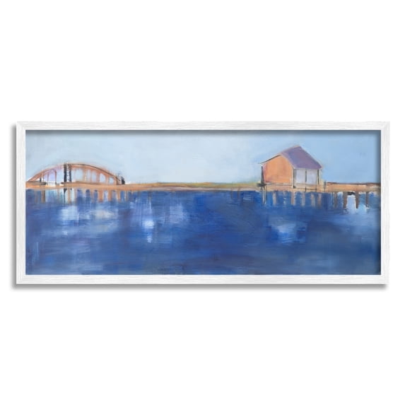Stupell Indtries Abstract Bay Landscape Deep Blue Water Bridge Architecture,24 x 10,Design by Snne Marie