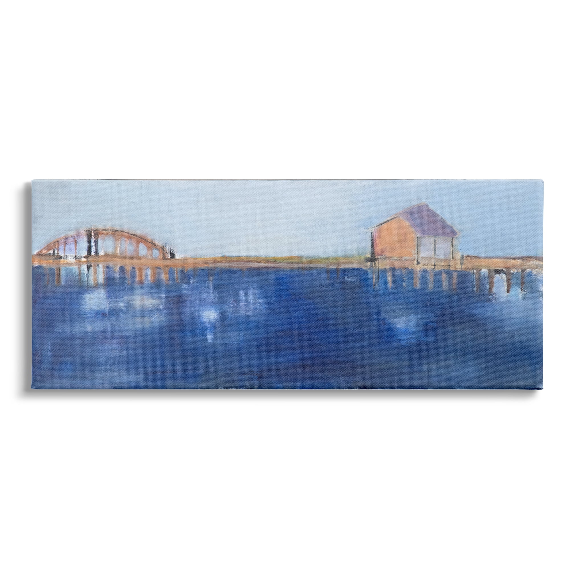 Stupell Indtries Abstract Bay Landscape Deep Blue Water Bridge Architecture,30 x 13,Design by Snne Marie