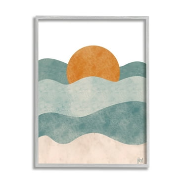Stupell Indtries Abstract Beach Sunrise Layered Shape Ocean Waves,16 x 20,Design by Birch&Ink