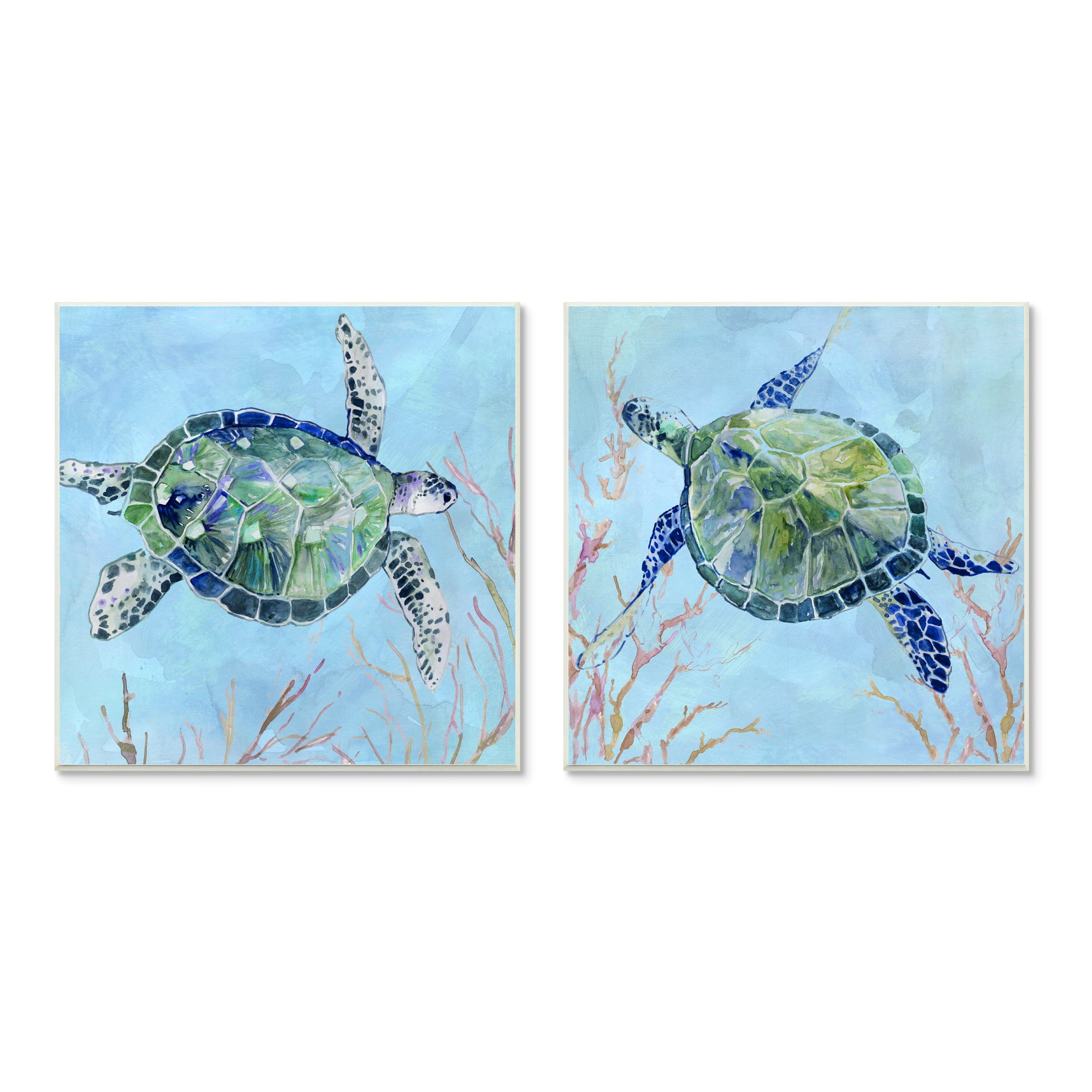 Stupell Indtries Abstract Blue Green Sea Turtles Deep Sea Coral,12 x 12,Design by Carol Robinson