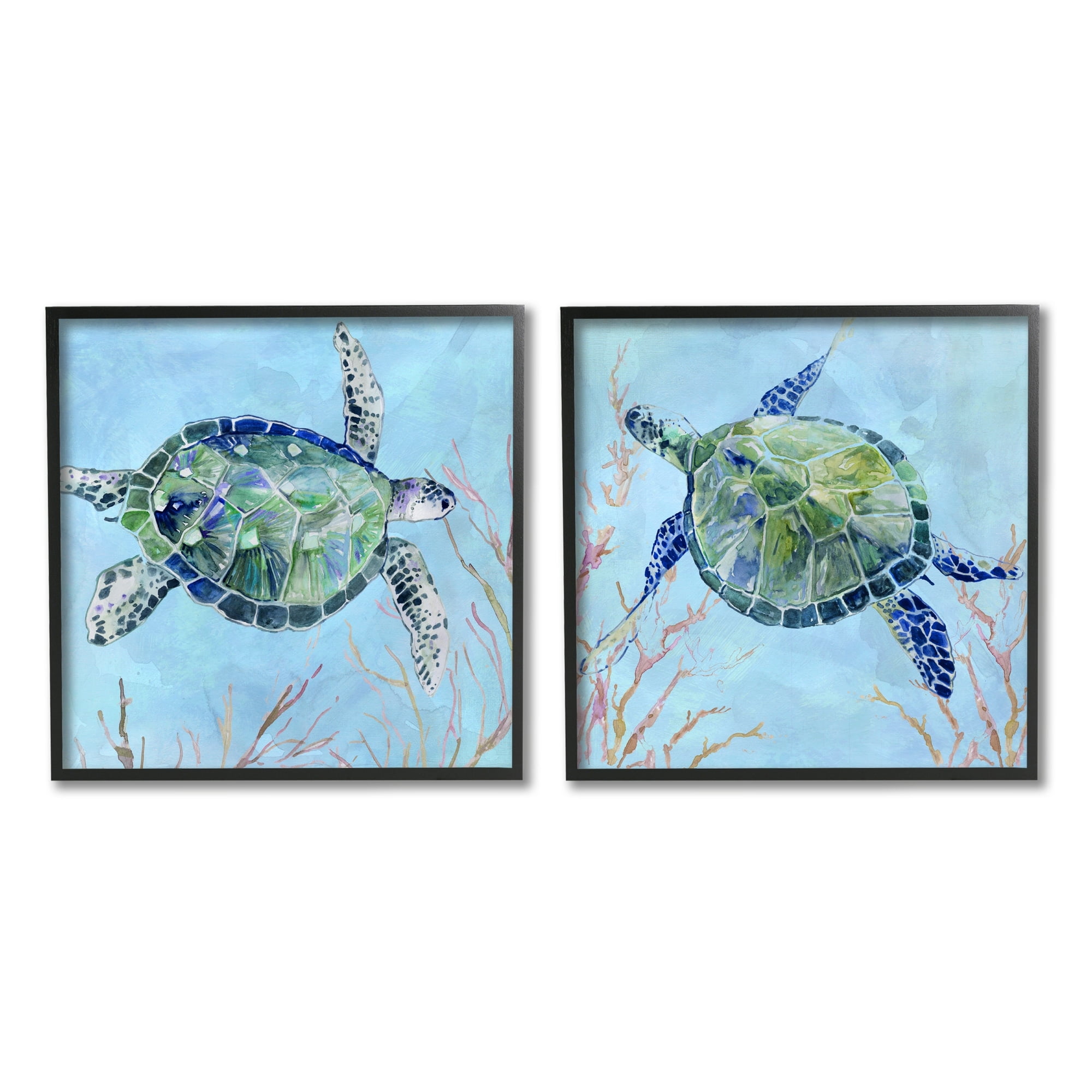 Stupell Indtries Abstract Blue Green Sea Turtles Deep Sea Coral,24 x 24,Design by Carol Robinson