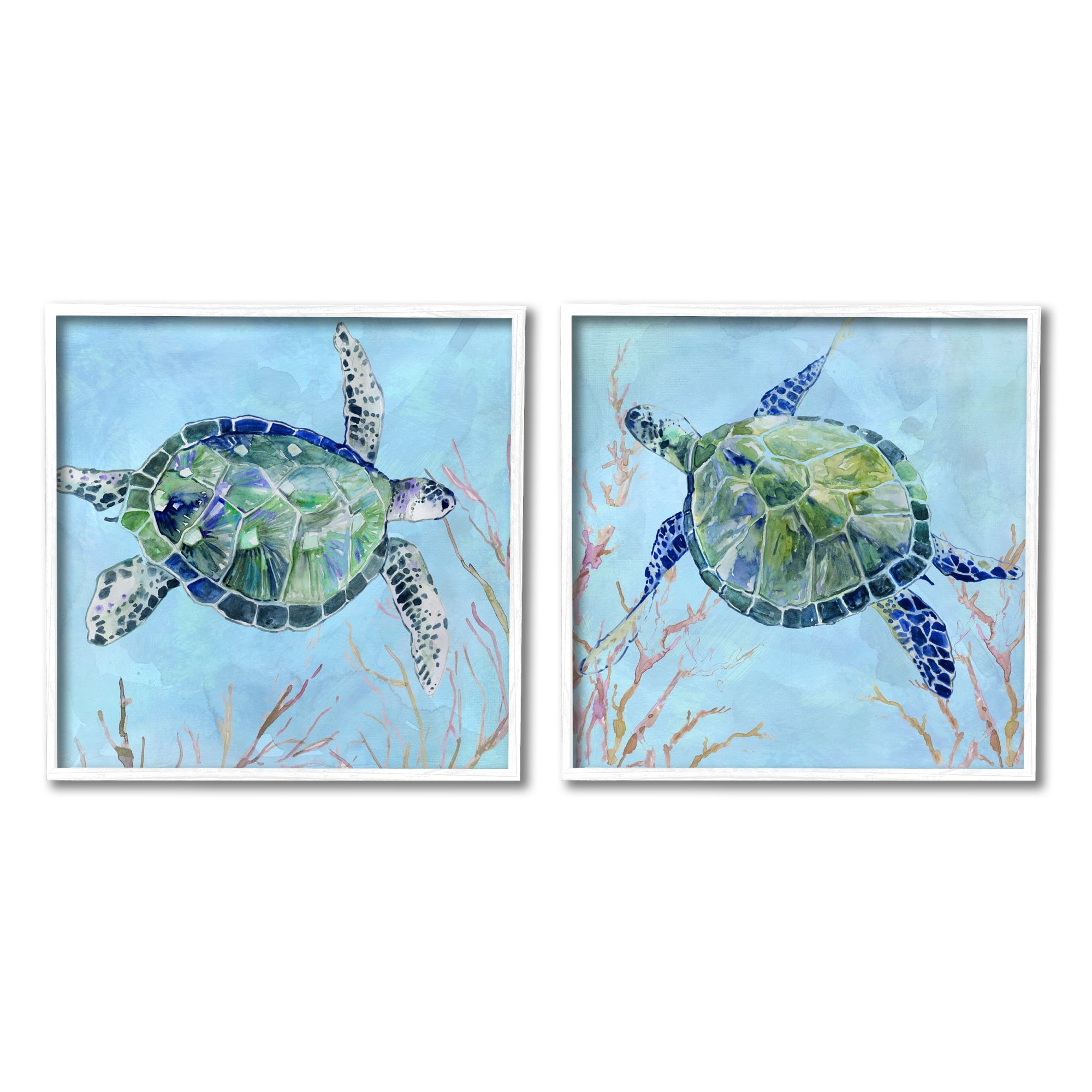 Stupell Indtries Abstract Blue Green Sea Turtles Deep Sea Coral,24 x 24,Design by Carol Robinson