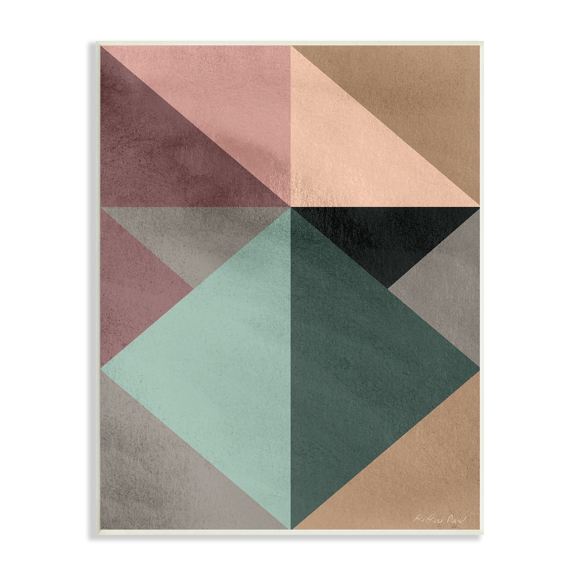 Stupell Indtries Abstract Geometric Origami Shapes Contrasting Triangles Green Pink,10 x 15,Design by Design Fabrikken