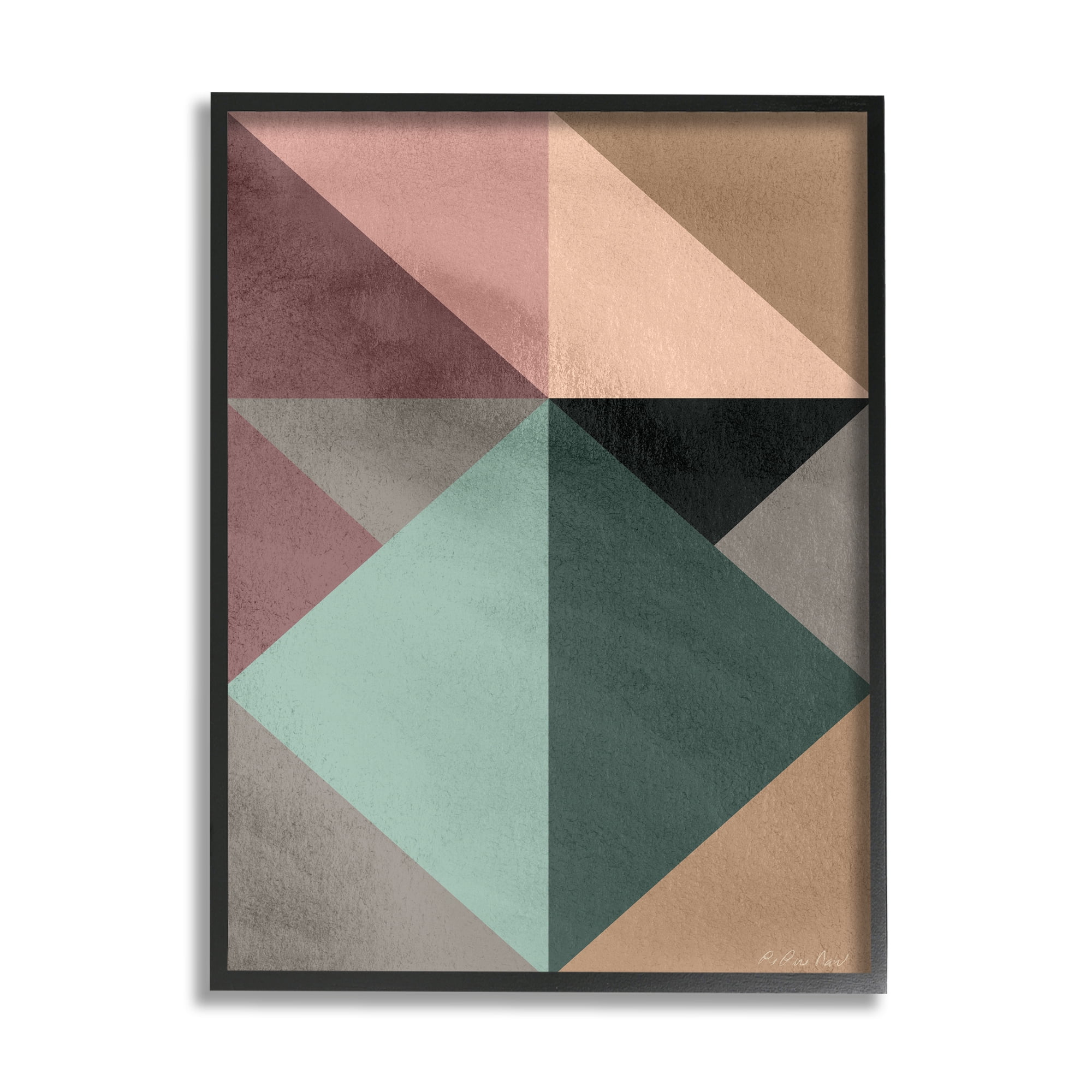 Stupell Indtries Abstract Geometric Origami Shapes Contrasting Triangles Green Pink,11 x 14,Design by Design Fabrikken