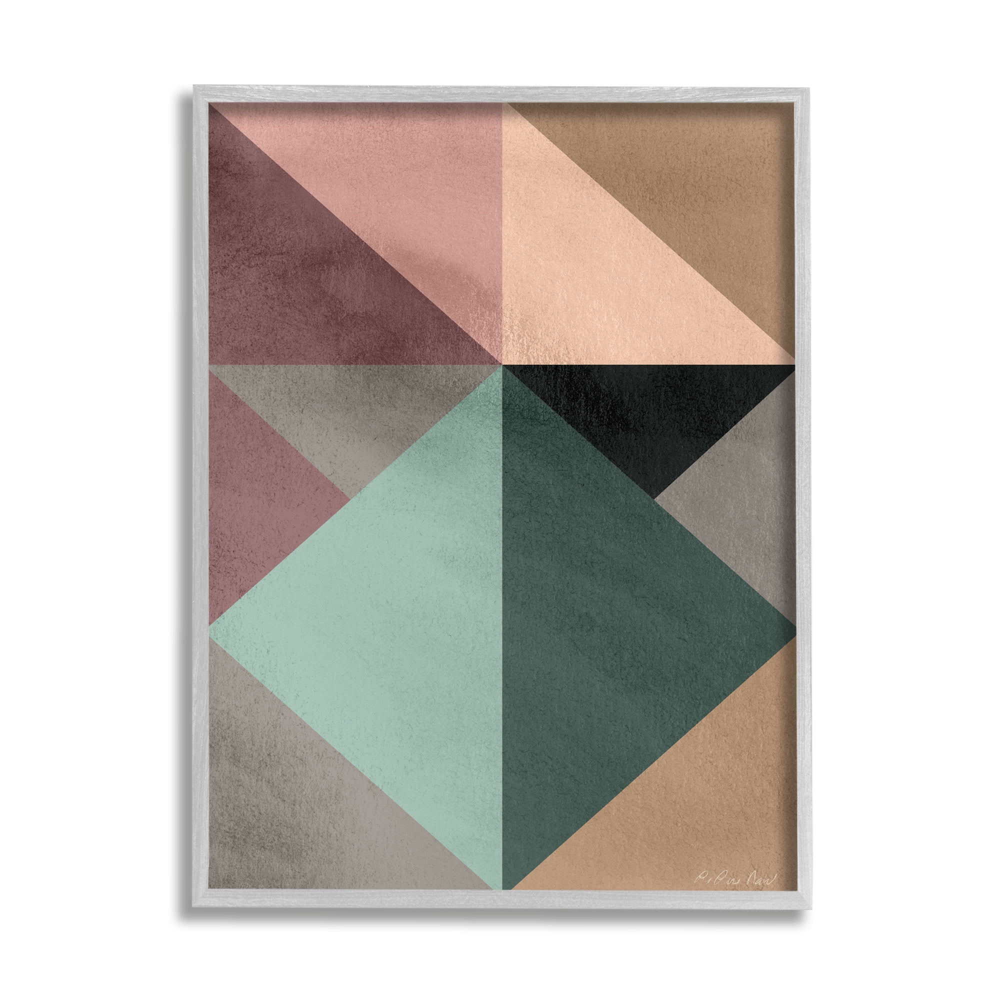 Stupell Indtries Abstract Geometric Origami Shapes Contrasting Triangles Green Pink,11 x 14,Design by Design Fabrikken