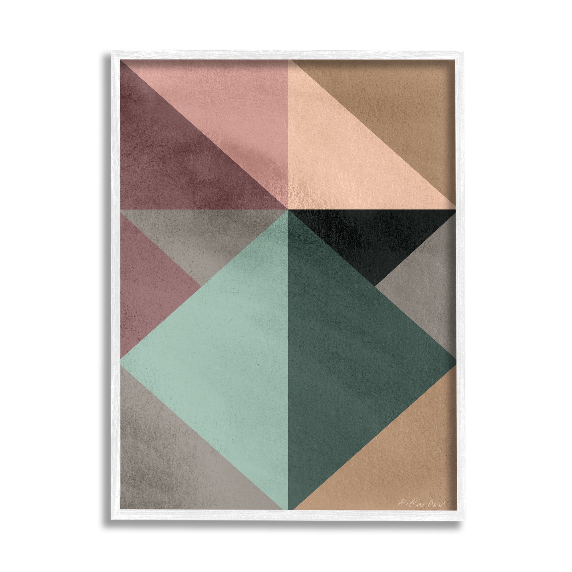Stupell Indtries Abstract Geometric Origami Shapes Contrasting Triangles Green Pink,24 x 30,Design by Design Fabrikken