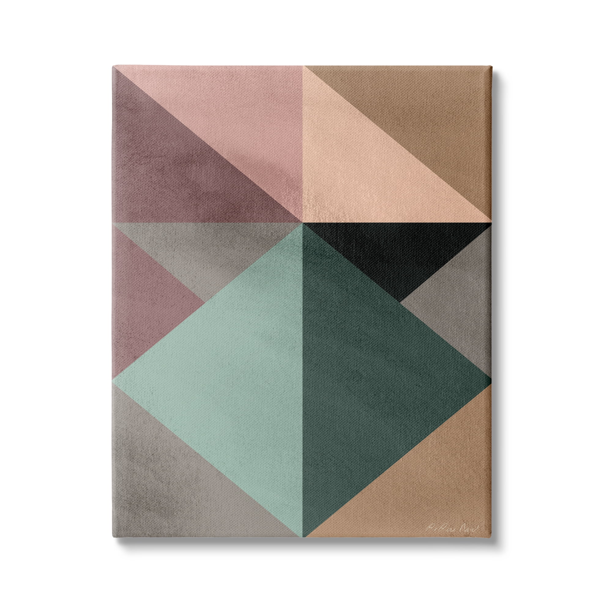 Stupell Indtries Abstract Geometric Origami Shapes Contrasting Triangles Green Pink,24 x 30,Design by Design Fabrikken