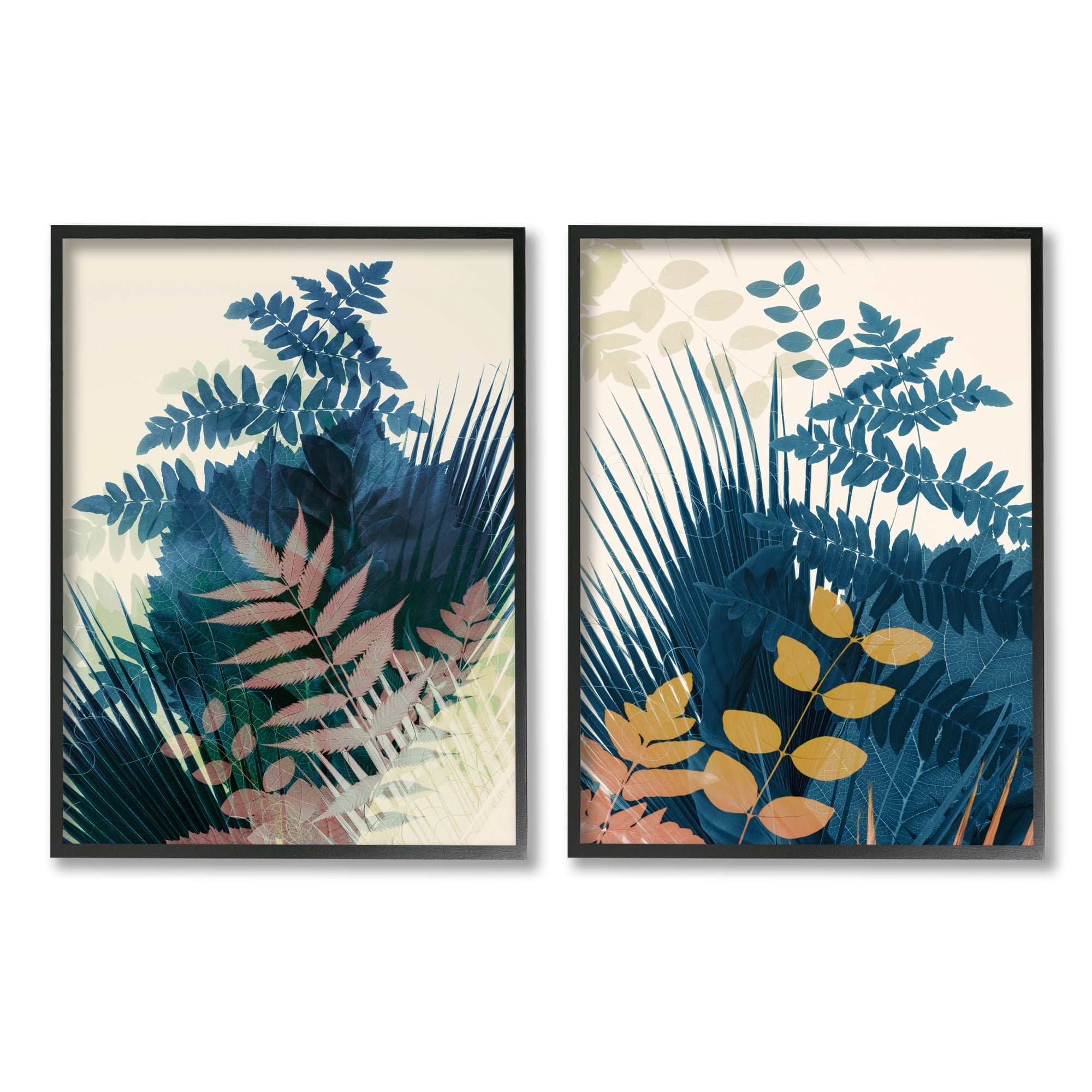 Stupell Indtries Abstract Layered Forest Ferns Tropical Blue Beige Tones,24 x 30,Design by Ian Winstanley